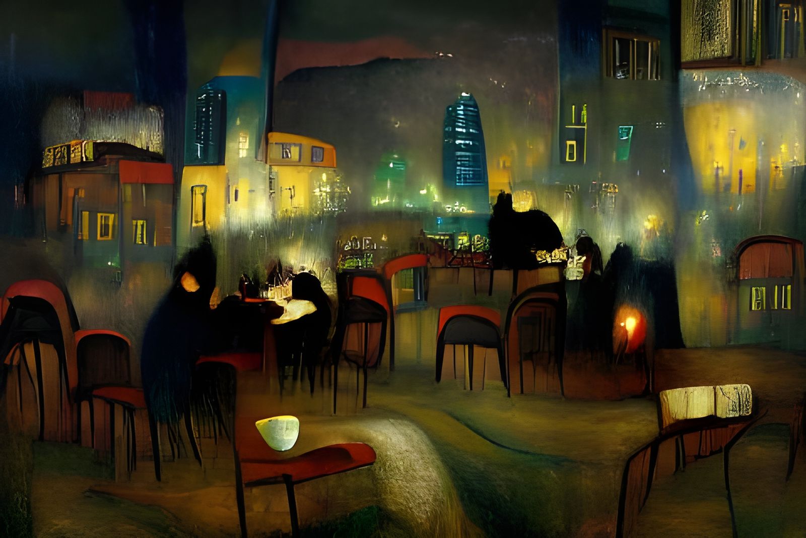 The Night Café, cityscape