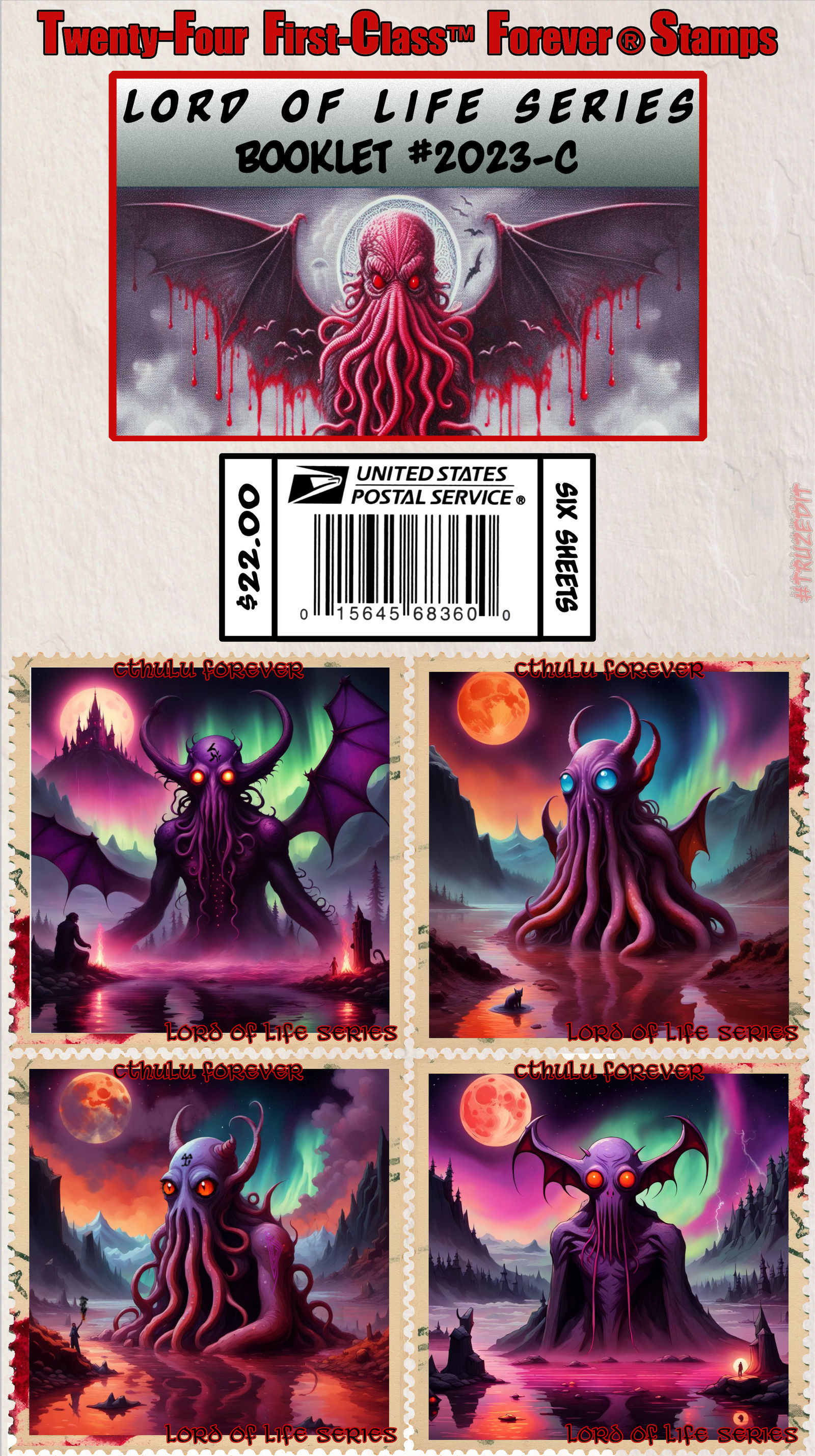 "Cthulu - Lord of Life Series C" postage stamps