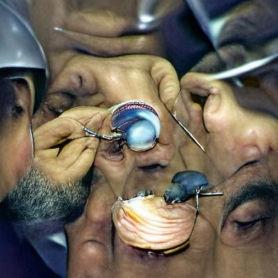 Surgeons installing an artificial eye