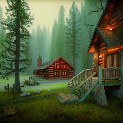 Log Cabin Neighborhood in a Forest