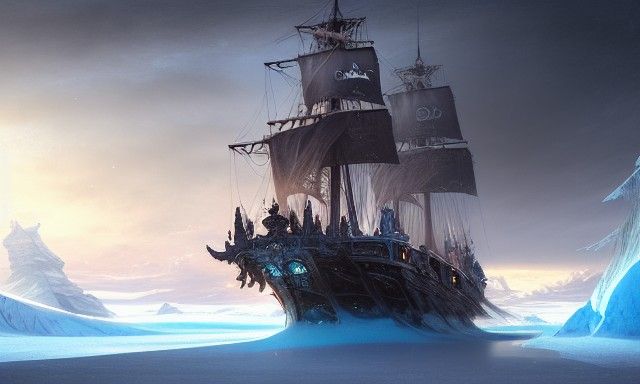 Pirate ship on frozen ocean undefined