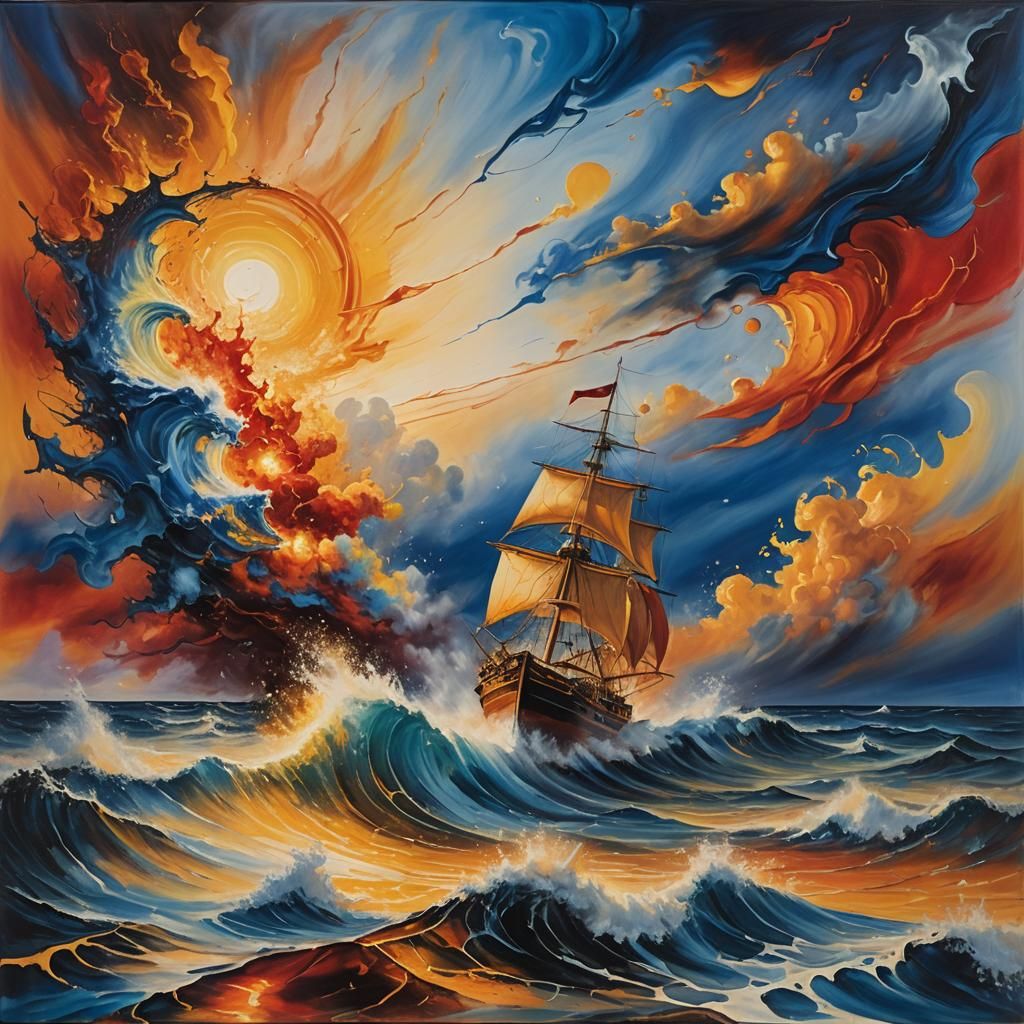 Surreal Sunset Sailboat in Vibrant Oil Painting