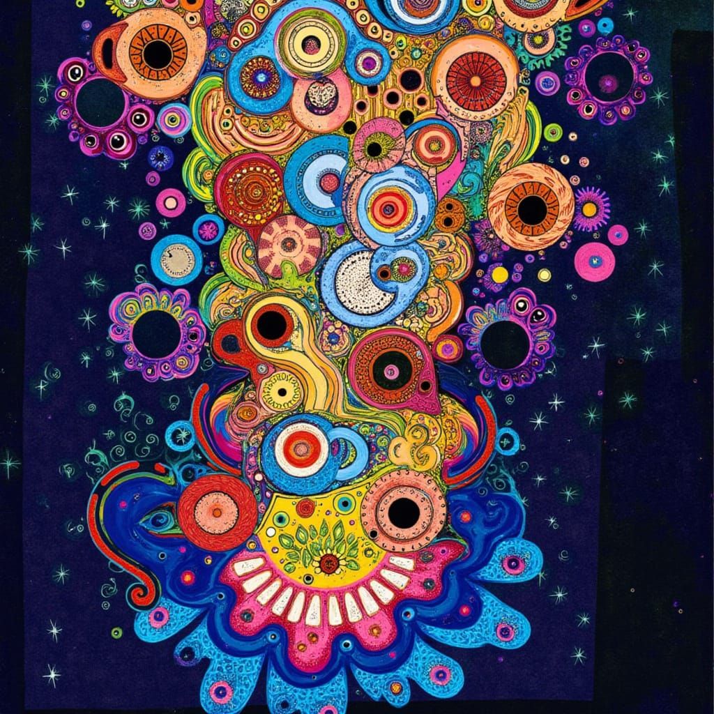 <lora:mmcollage:1.0> Vibrant, swirling Ramen noodles suspended in a mesmerizing, dreamlike starry night sky, infused with a kaleidoscope of ...