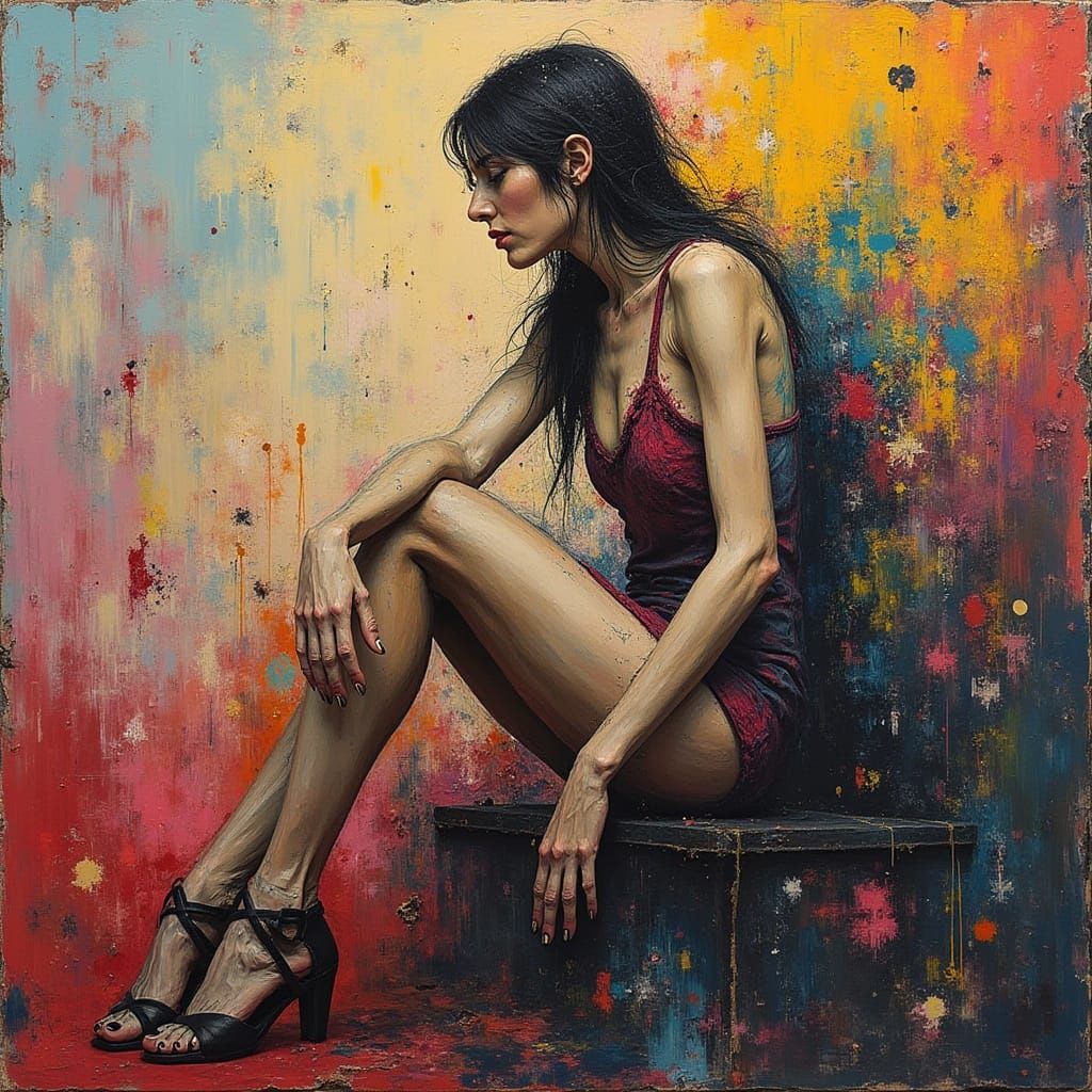 Abstract Woman with Elongated Limbs in Expressionist Style