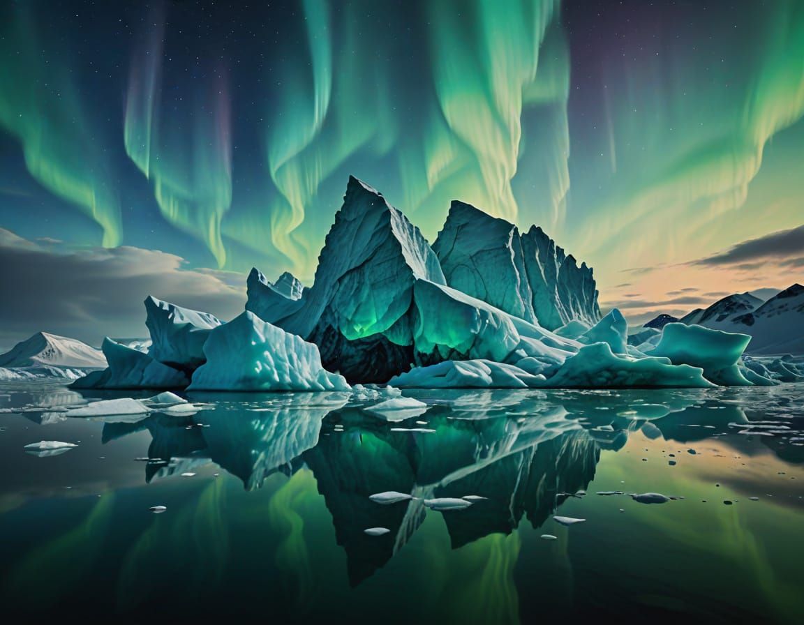 Ethereal Jade Green Iceberg in a Surrealist Arctic Scene