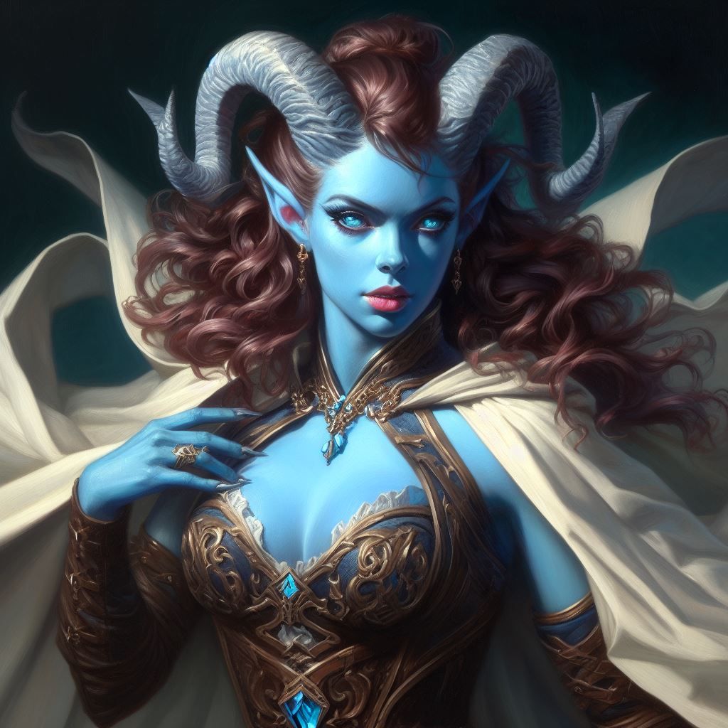 Blue Tiefling, White Cloak