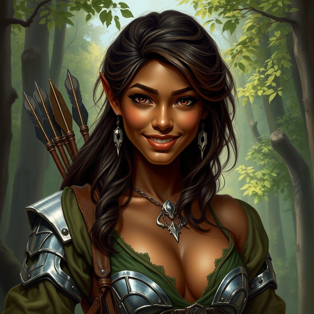 A D&D Ranger Half-elf in the forest