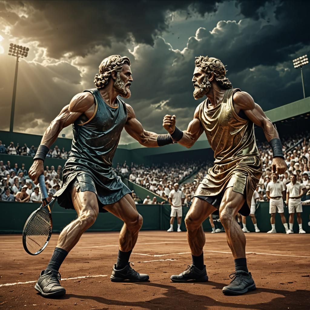 tennis match between gods - AI Generated Artwork - NightCafe Creator