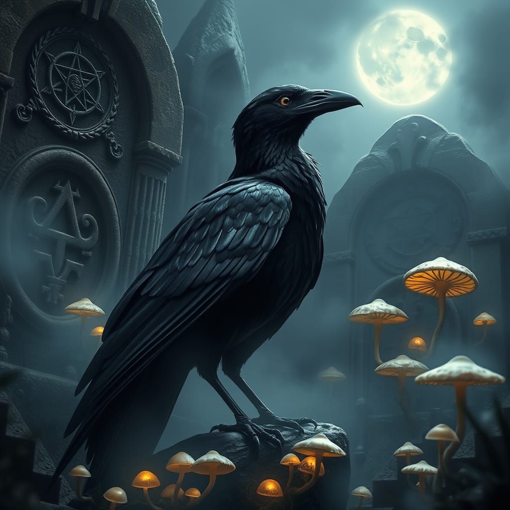 Gothic Raven in Mystical Environment