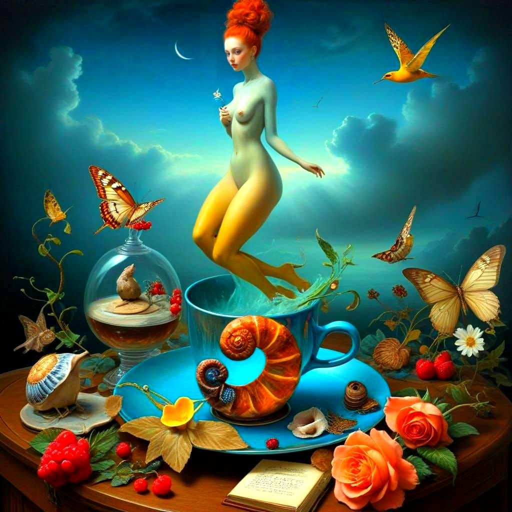 Ethereal Fantasy Lady in Vibrant Surrealistic Composition