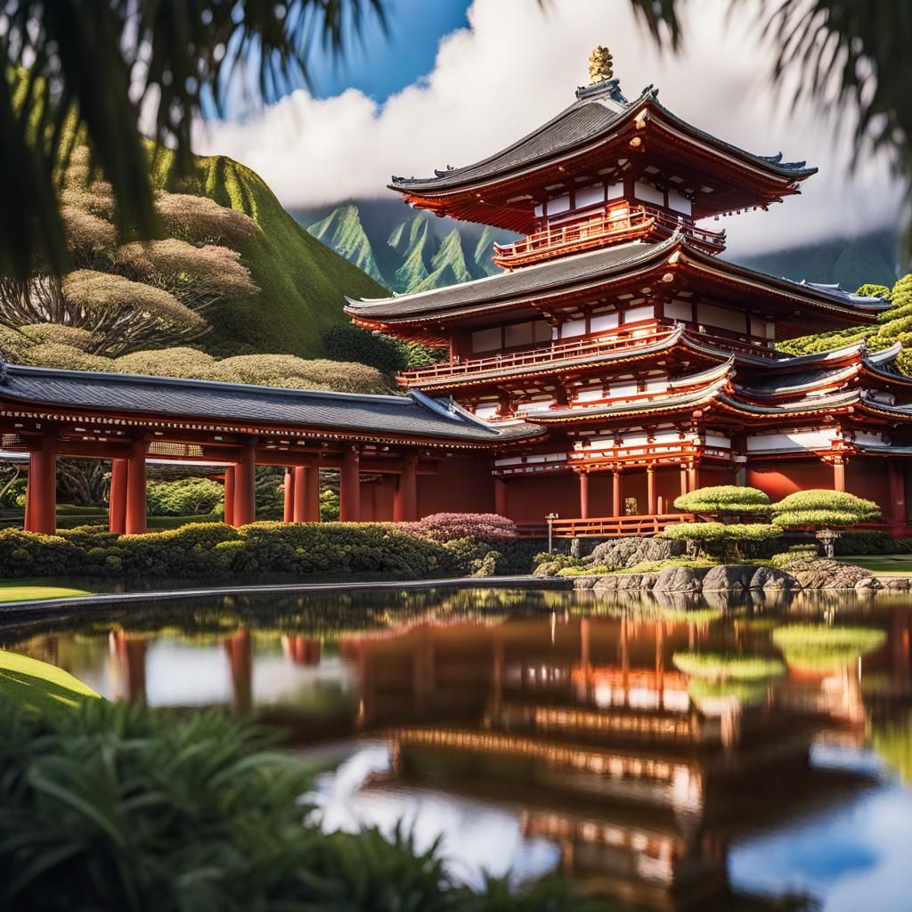 ByodoIn Temple, Oahu, Hawaii AI Generated Artwork NightCafe Creator
