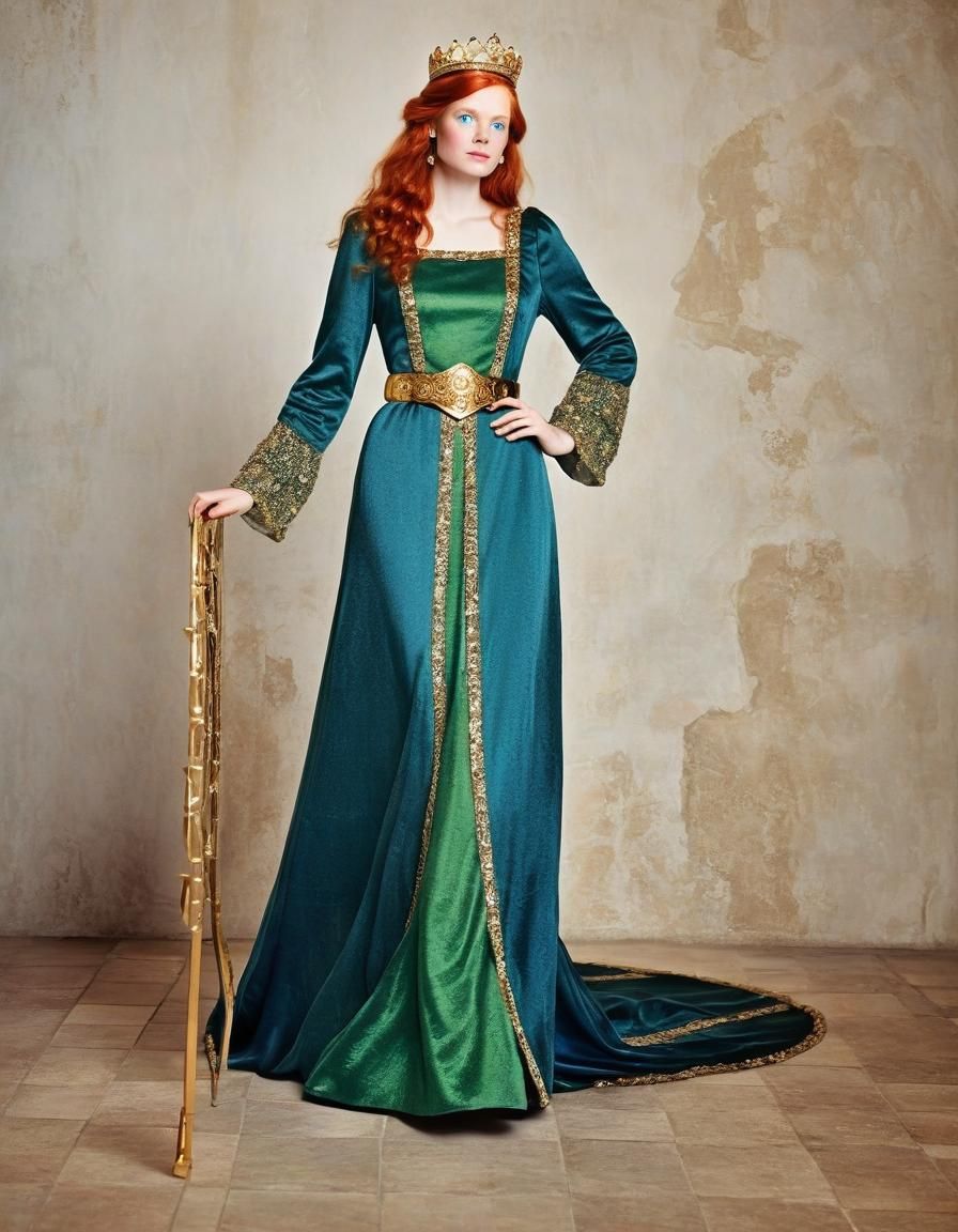 Beautiful Princess Fullfigured, Indoor Of A Castle Middleage Era. Red 