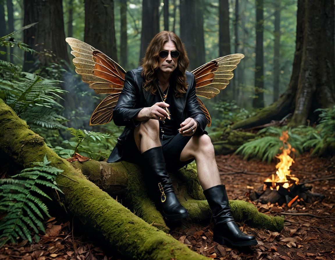 Ozzy Osbourne is sitting in a wood and smoking a joint. Ther...