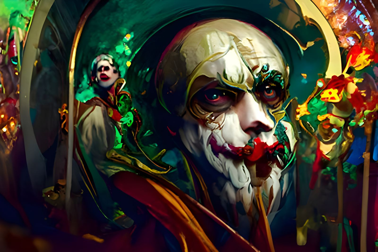 Joker clown carnival darkness lair sinister by Greg Rutkowsk...