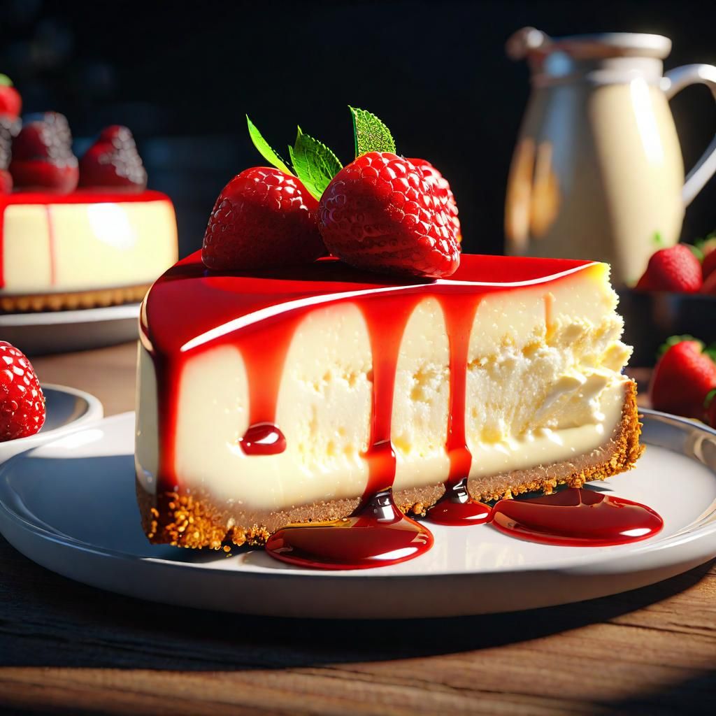 juicy cheesecake delicious eye candy, hyperdetailed,dynamic lighting, volumetric lighting, Unreal Engine, ...  by @Babydragongirl