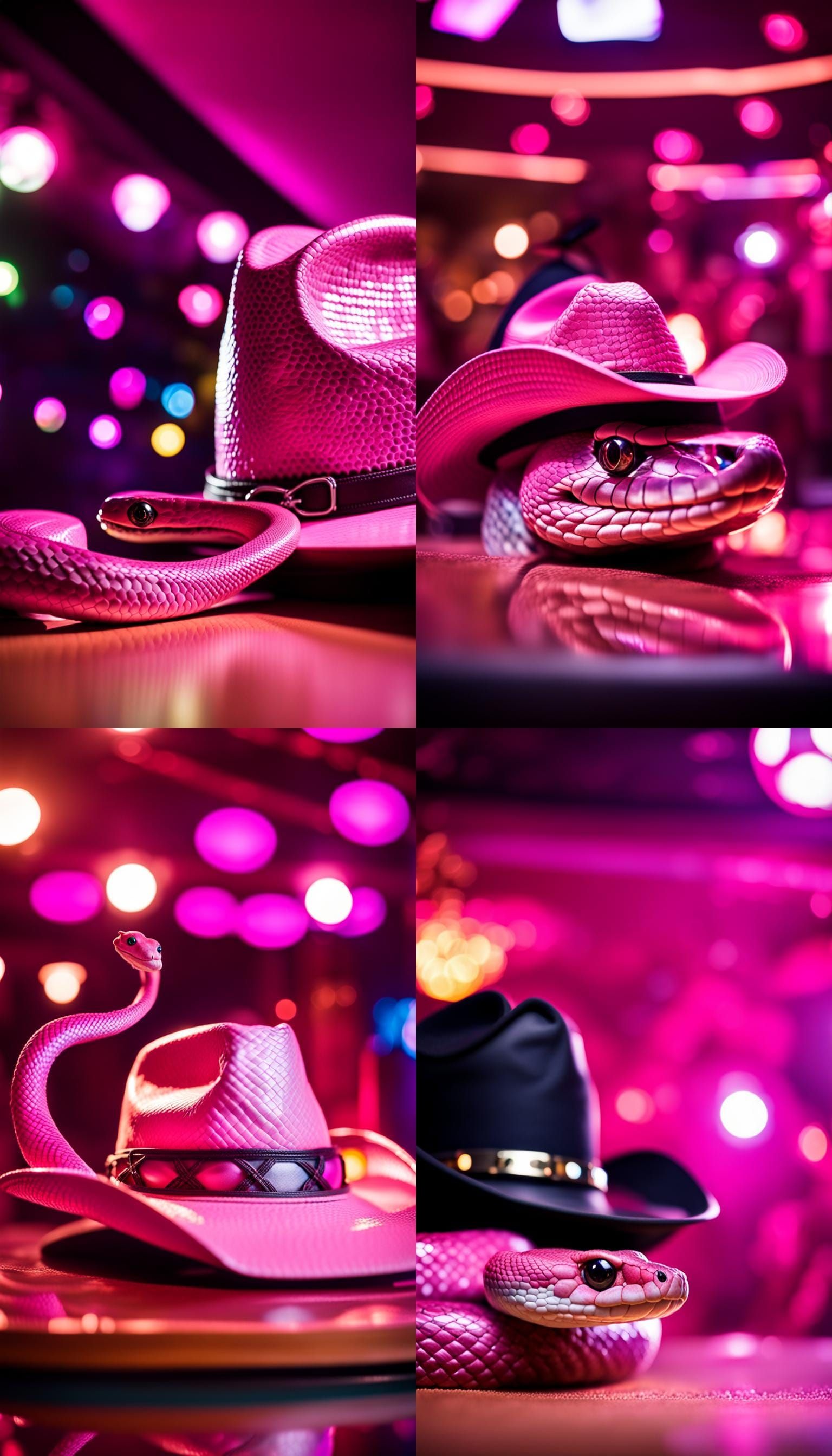 Pink Snake wearing cowboy hat in a club with a disco ball