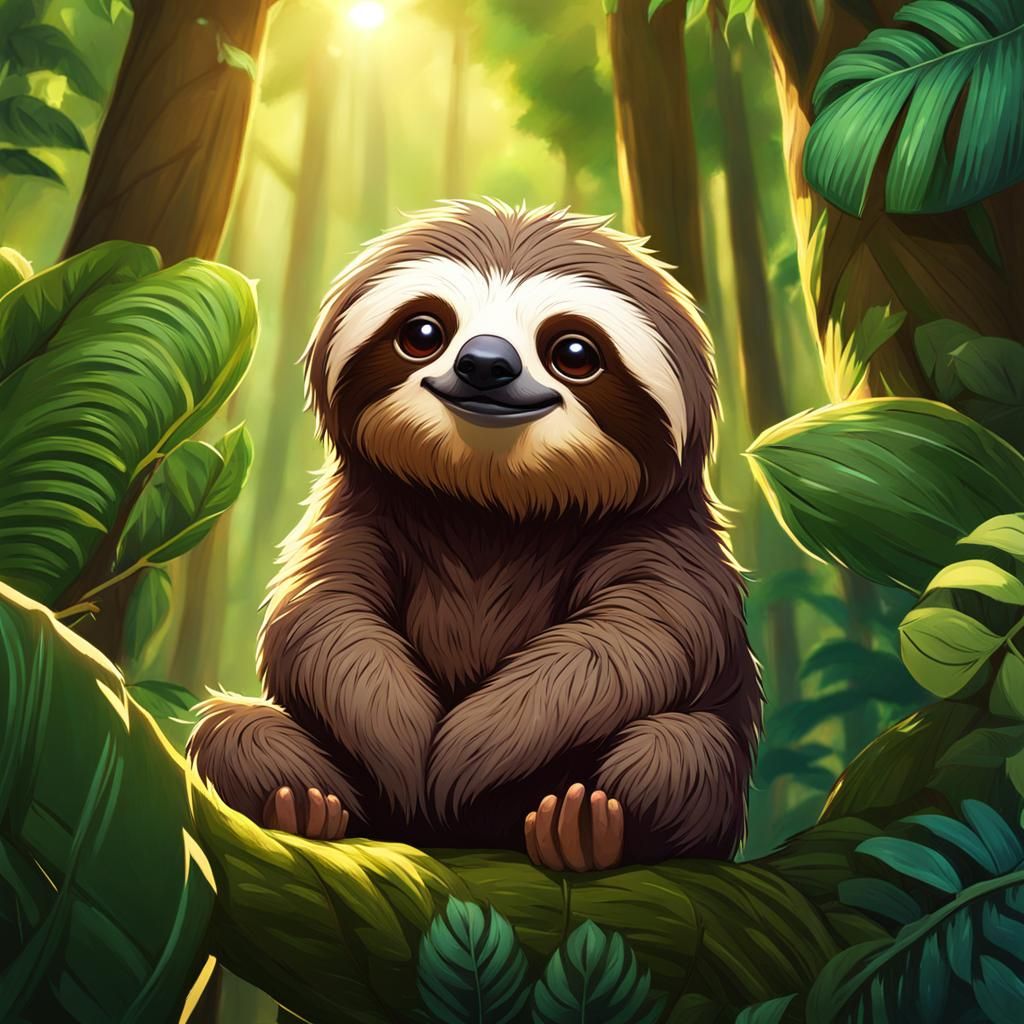 Baby sloth in the forest - AI Generated Artwork - NightCafe Creator