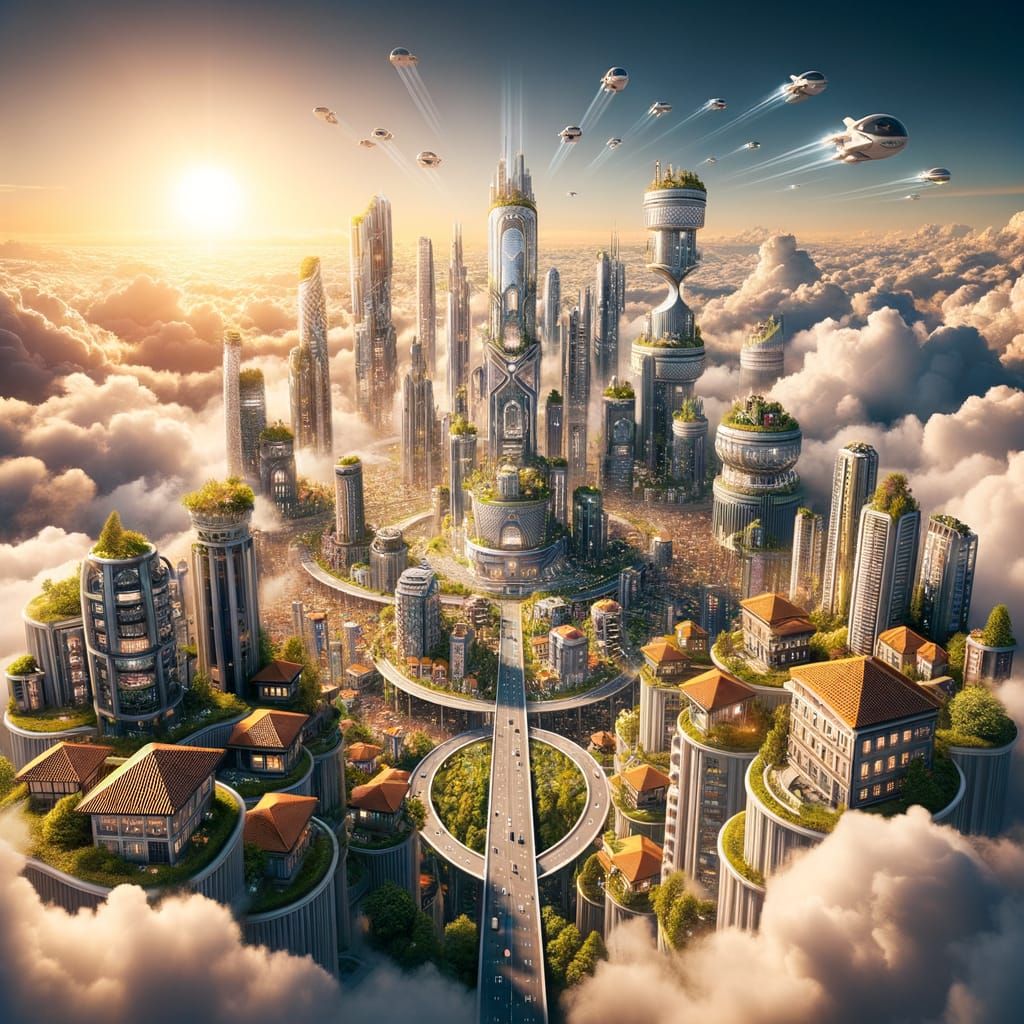 Flying city in the clouds