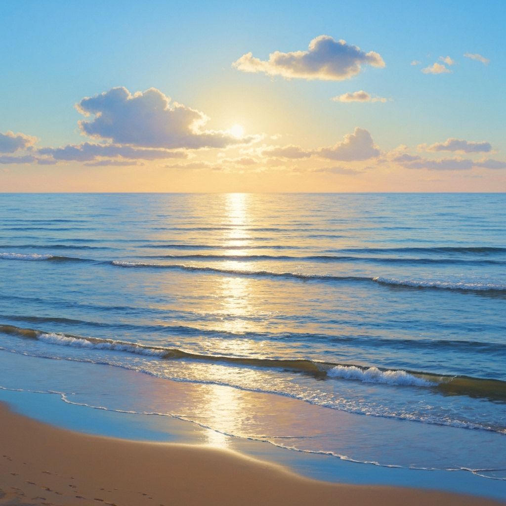 Golden Light on a Tranquil Blue Seascape