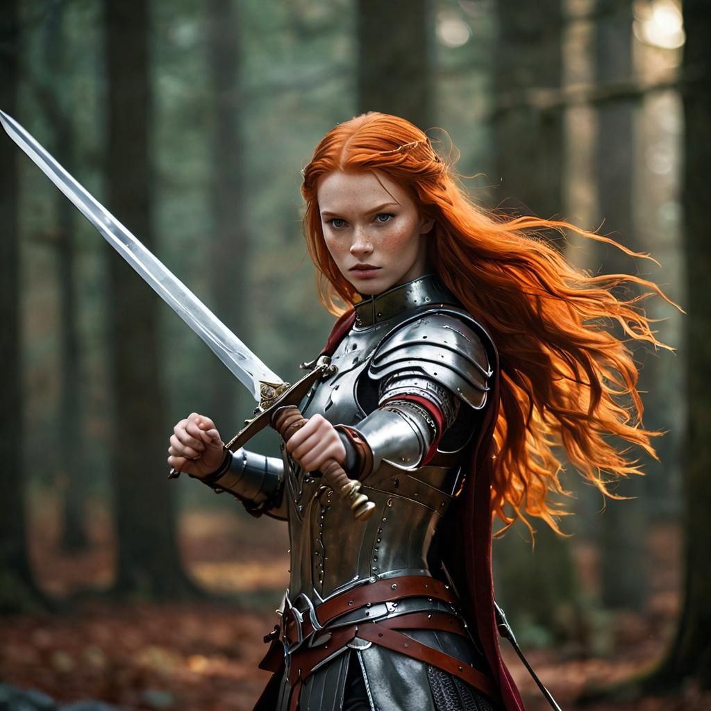 Beautiful redhead Valkyrie brandishing longsword. - AI Generated ...