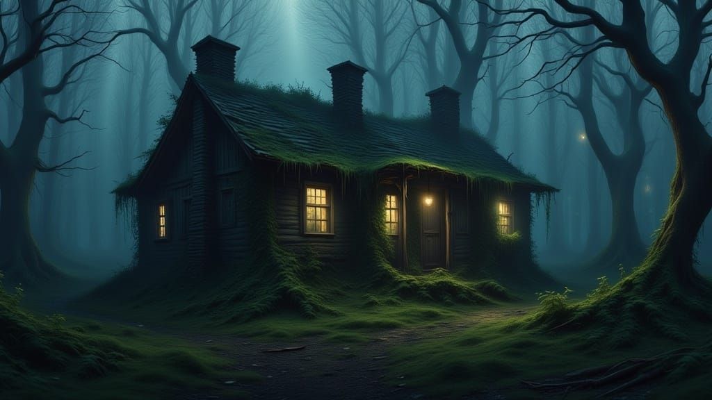 old dilapidated cabin in the dark woods <lora:Mystic Woods:1.0> 