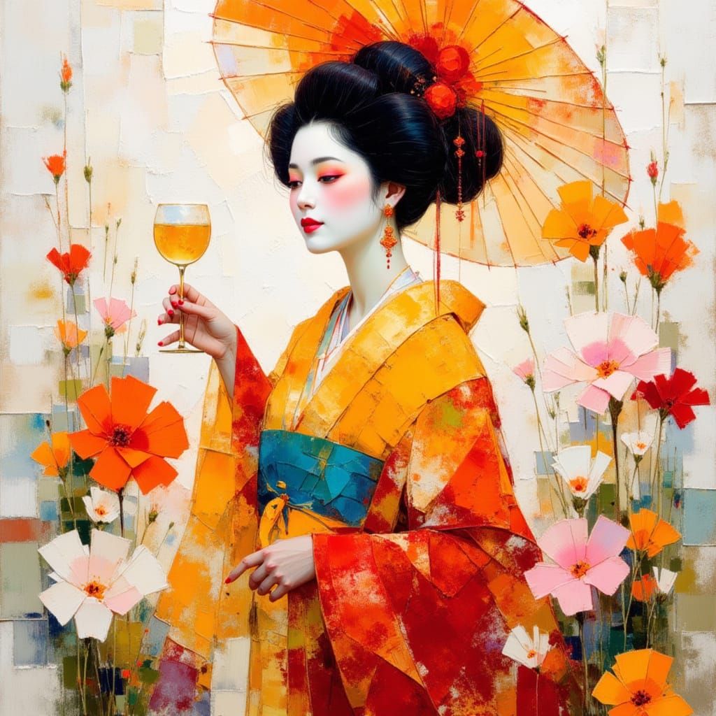 Kirigami, papercut, layers. Geisha in the style of Victoria Frances and Luis Royo <lora:Earth and impression:1.0>