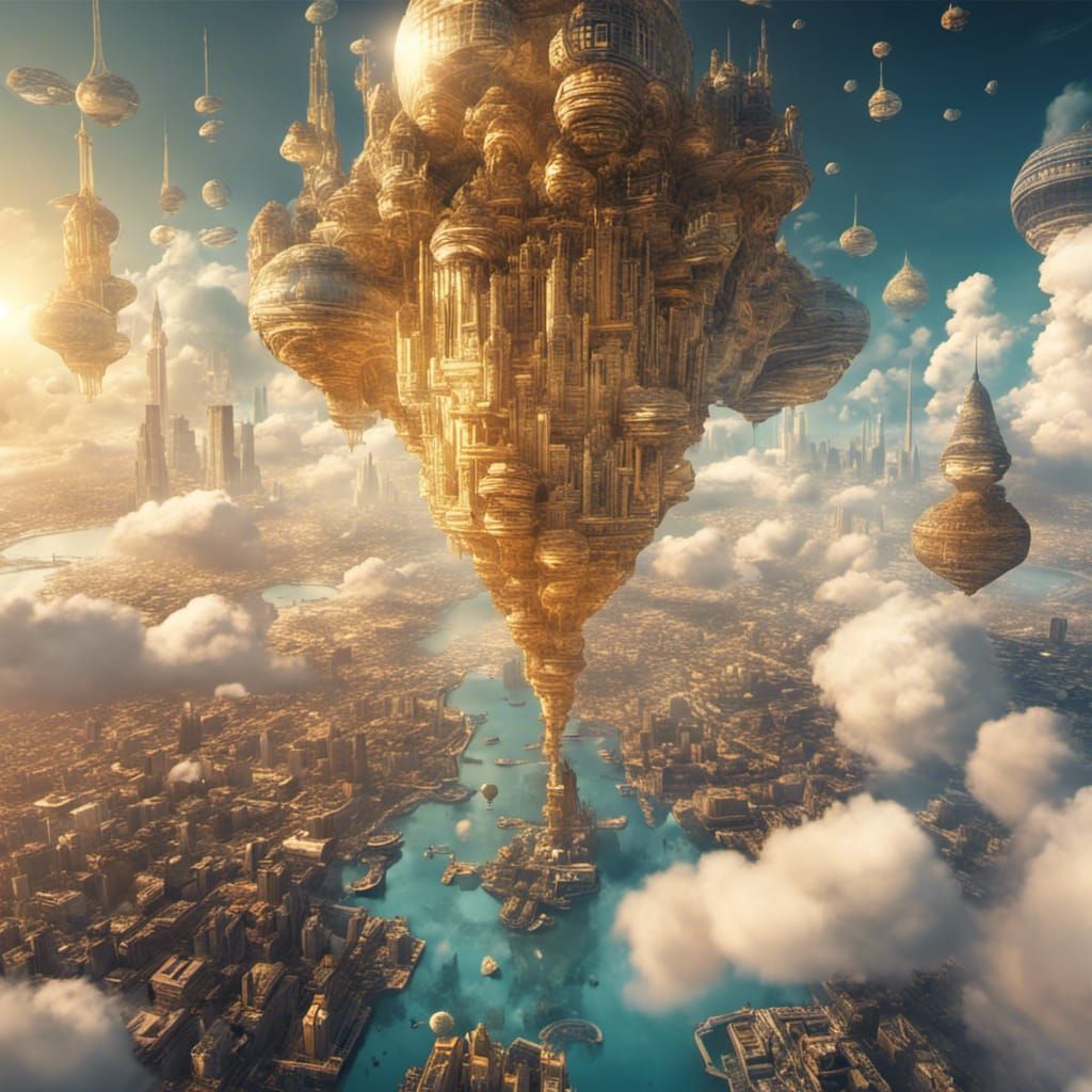 Futuristic Floating Golden City. - AI Generated Artwork - NightCafe Creator