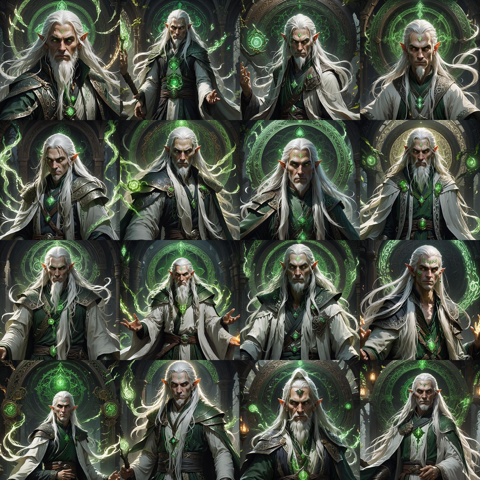 Shadar-Kai, shadow elf, green glowing eyes, long white hair, male, pale ...