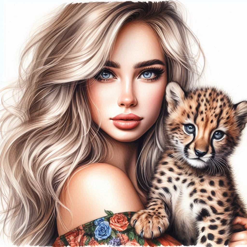 Beautiful Woman Holding A Cheetah