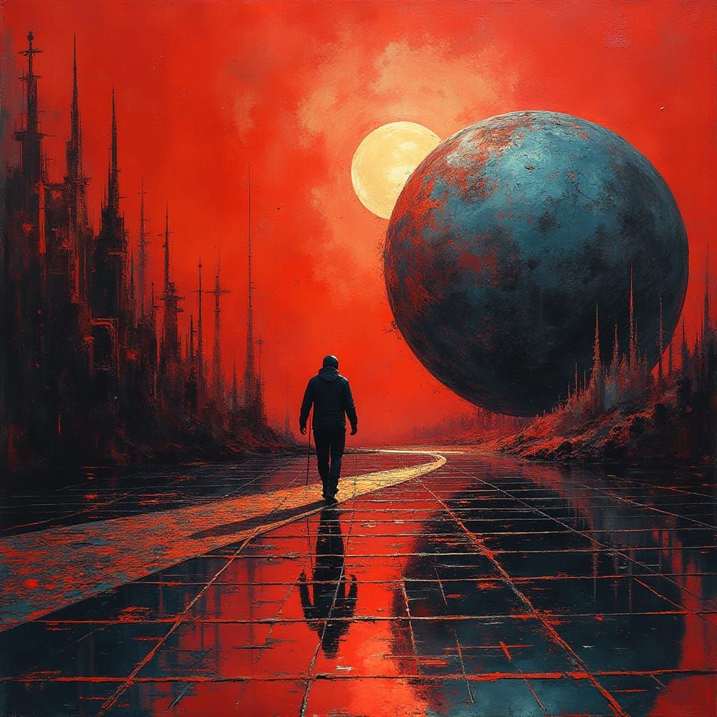 PlanetWEST Logo: Metallic Figure Navigating Reality