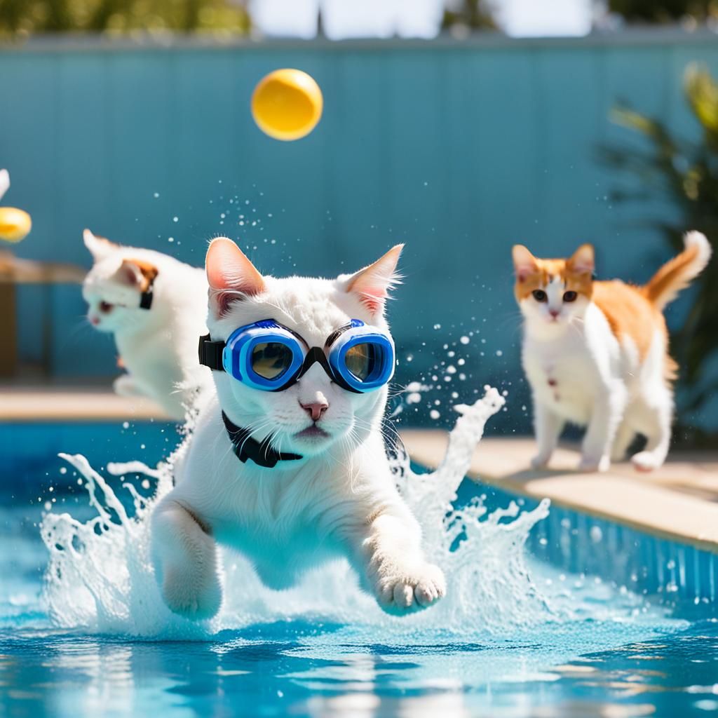Cats Swimming in a Pool: Summer Fun