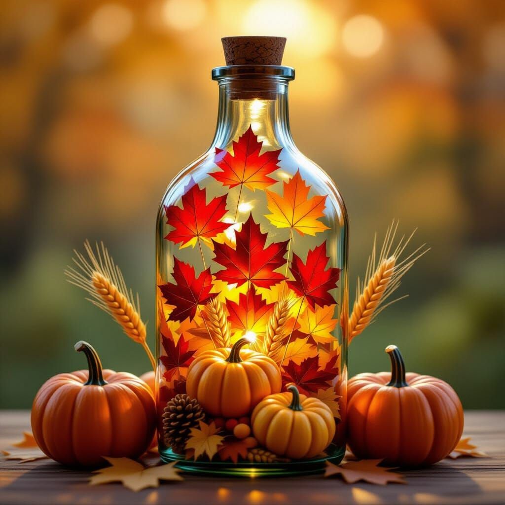 Autumn Beauty Captured in a Luminous Glass Bottle