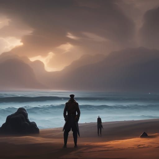 Ominous Wave on Volcanic Beach in Hyperdetailed Style