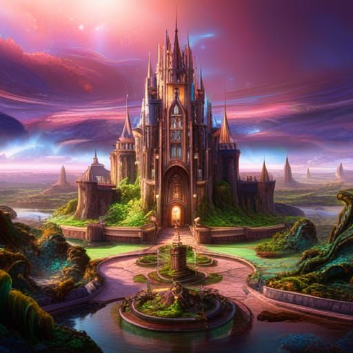 Psychedelic Fantasy Castle Garden Epic Cinematic Brilliant Stunning 