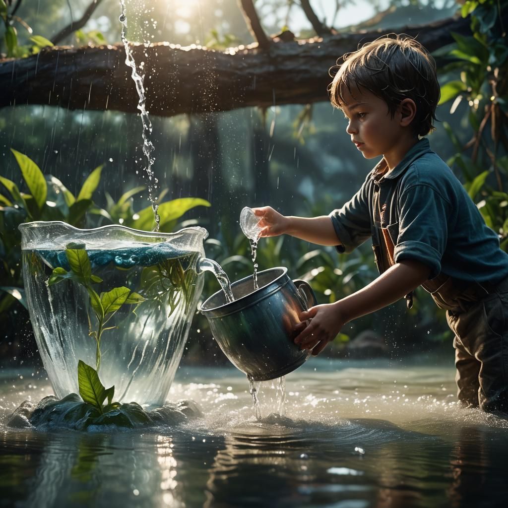 Child Creates Lush World with Water