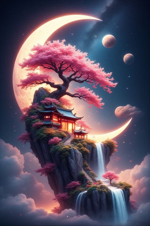 Waterfall Temple on the Moon