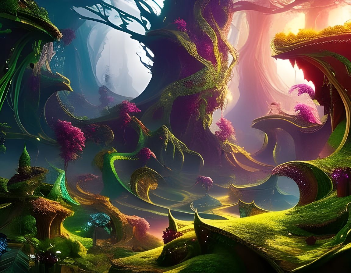 Beautiful magical forgotten fairy forest covered in vines, magical ...