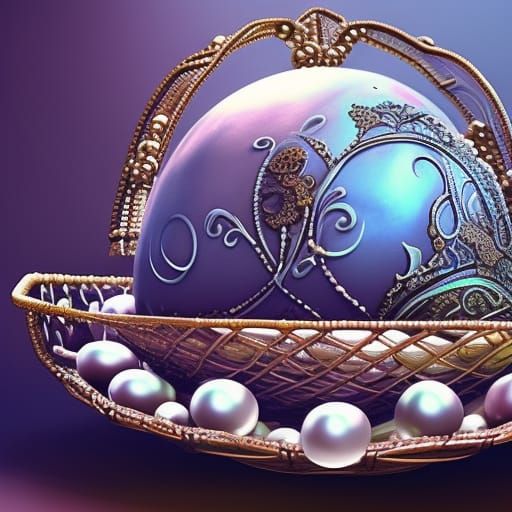 basket with pearls, lace