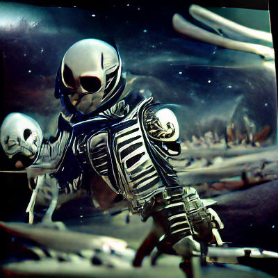 Scary skeleton astronaut in space matte painting