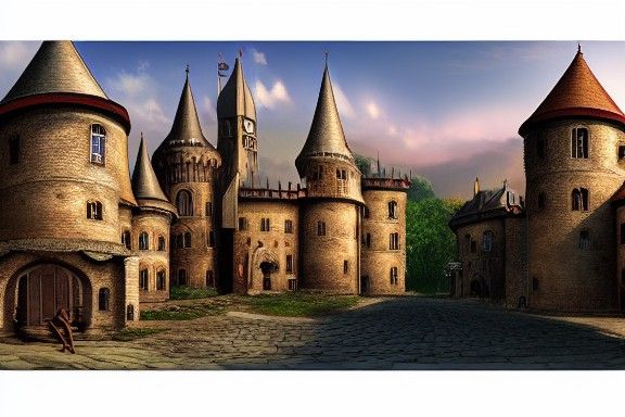 beautiful medieval castle town. detailed matte painting