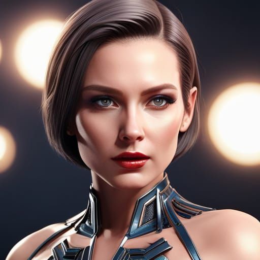 Woman with short, brown hair, medium built with a light brow...