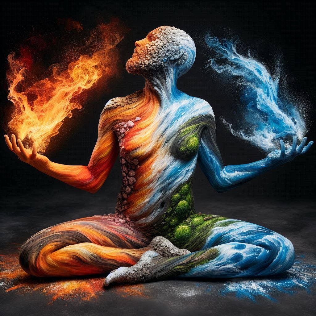Bodypainting masterpiece artwork depicting Feuer🔥 Wasser 🌊...