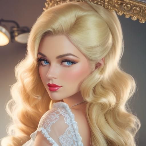 Retro Pin-Up Blonde Bombshell in Dressing Room