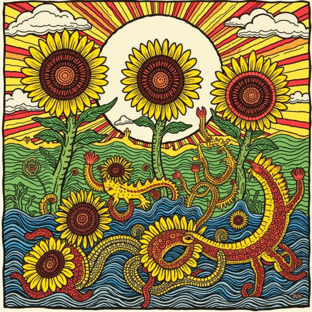 <lora:SQUIGGLE SEA:1.0> Sunflowers