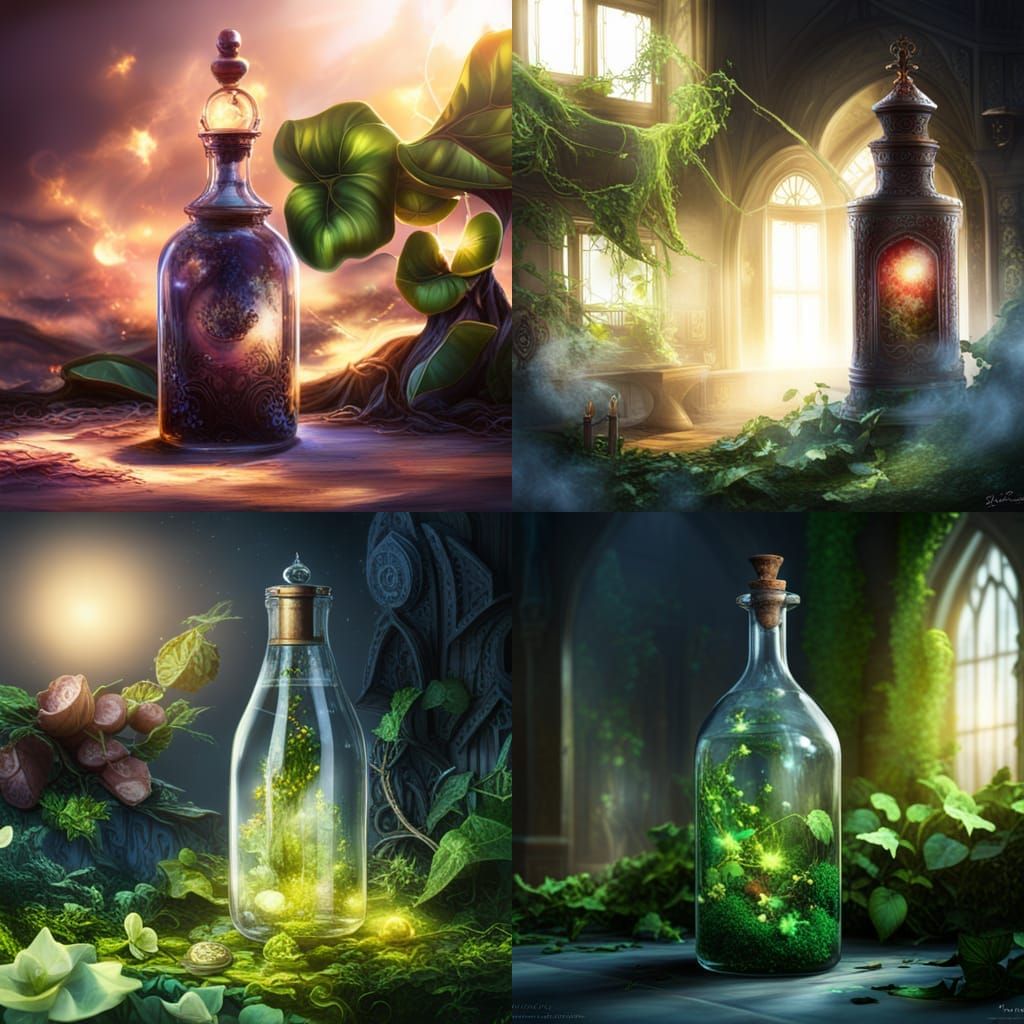 Magical potion bottle sparkles ivy