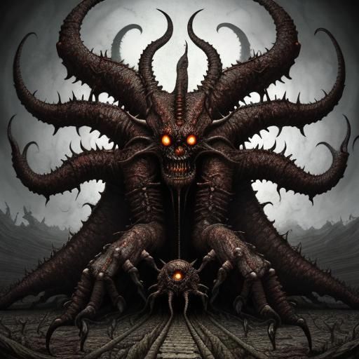 Strange many arms monster, morima style of Guillermo del Tor...