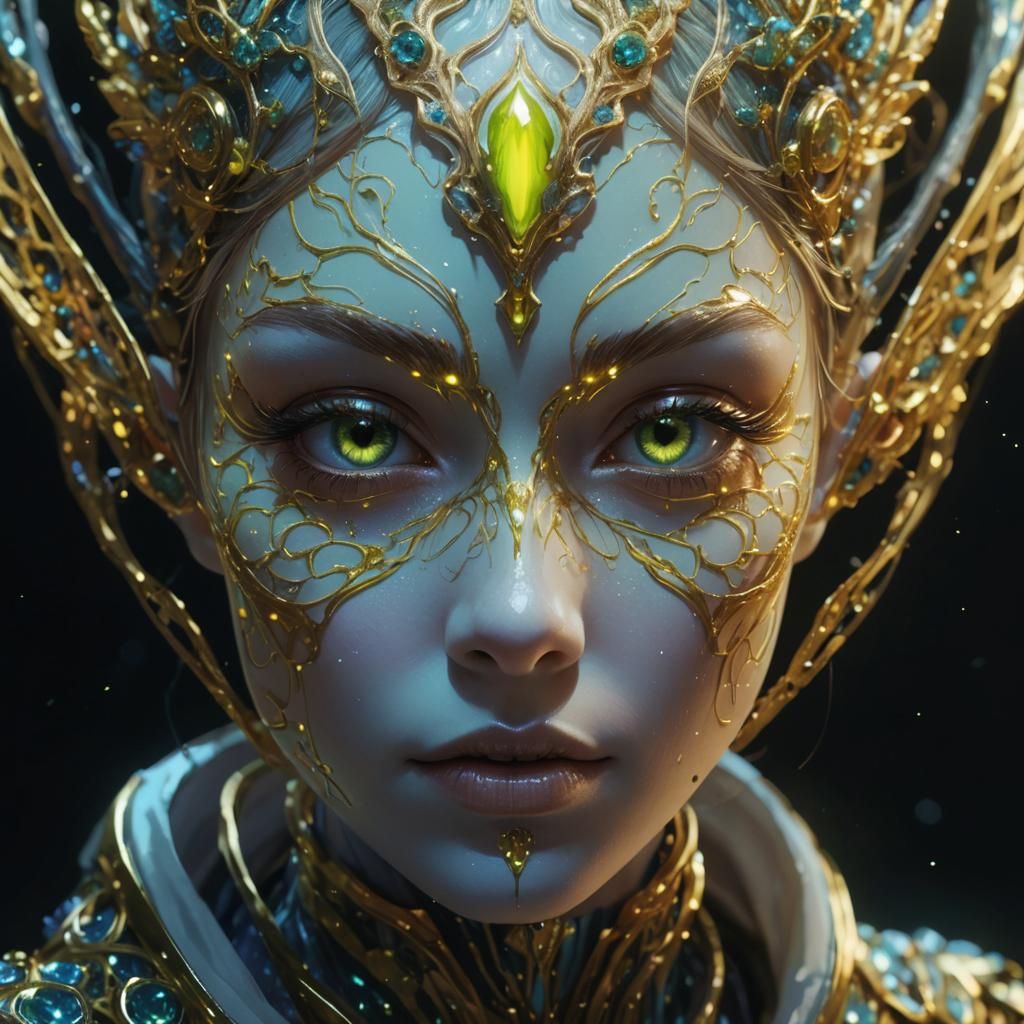 a stunning psychedelic bioluminescent fae by artist "anime",...