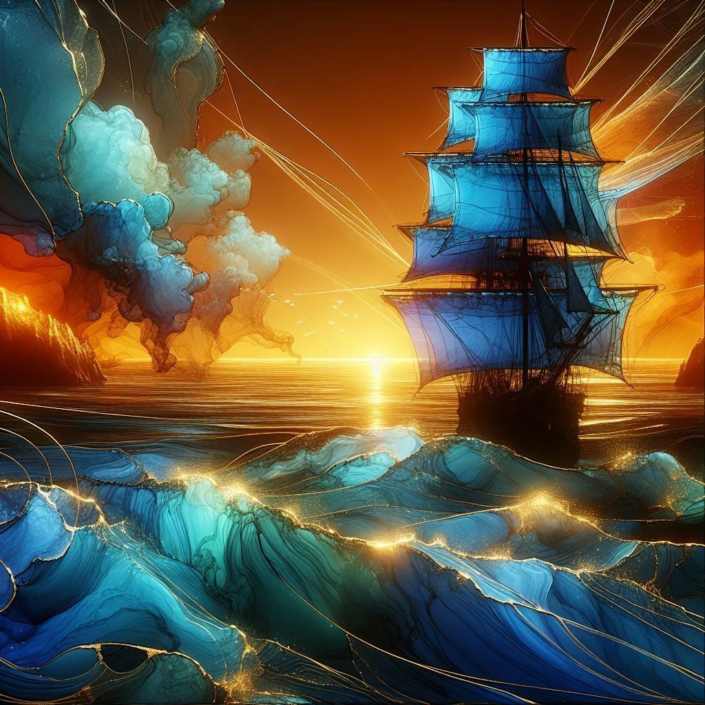 Galleon with blue Sails