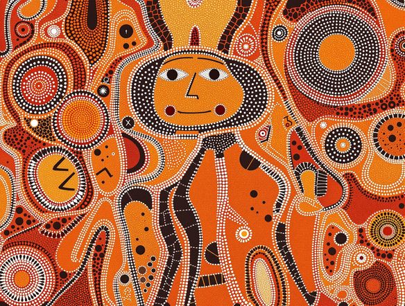 A digital artwork in the style of traditional Aboriginal rock art, featuring ancestral figures and symbolic patterns, created using an Indigenous art AI, showcasing a modern interpretation of ancient storytelling.