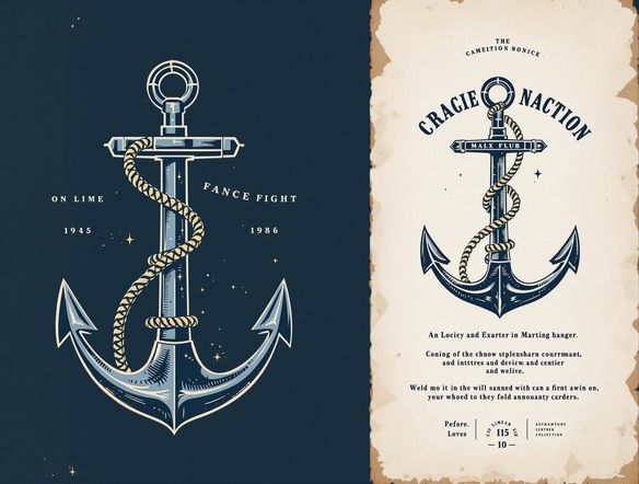 Generate a logo featuring a stylized anchor intertwined with rope, rendered in a vintage nautical font. Use a color palette of deep blues, weathered whites, and aged gold. Add subtle textures to mimic aged parchment.